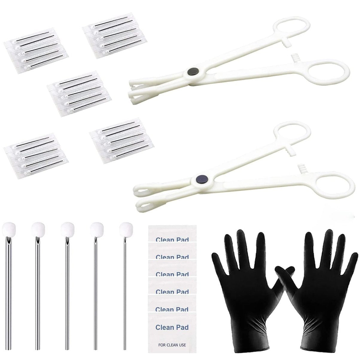 Lyuxzad Piercing Set 35-teilig – Professionelles Piercing-Kit mit 25 Piercingnadeln 12G 14G 16G 18G 20G, 2 Klemmen, 6 Reinigungswerkzeugen, 2 Handschuhen für Ohr- und Nasenpiercings