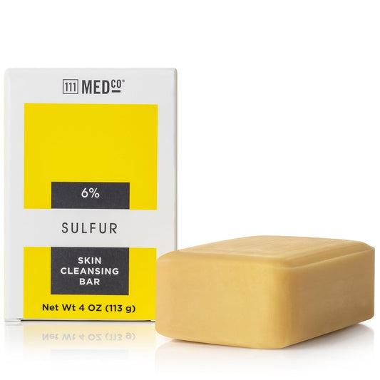 111MedCo 6% Schwefel Hautreinigungsbar, Medizinisches Akne-Behandlungsseife für Gesicht, Brust und Rücken, Hilft überschüssiges Öl zu trocknen und verstopfte Poren zu klären, 113 g