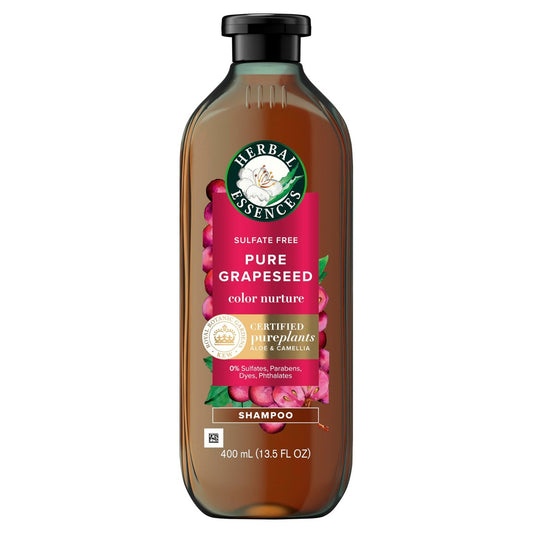 Herbal Essences Pure Grapeseed Color Nurture Sulfatfreies Shampoo, 400 ml – Farbschutz und Pflege für coloriertes Haar