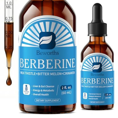 Berberin Komplex mit Ceylon Zimt – Berberin Flüssigtropfen mit Mariendistel, Kurkuma, Bittermelone – für Verdauung und Immunsystem – 60 ml