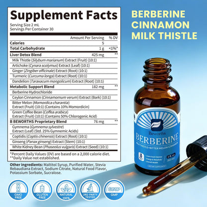 Berberin Komplex mit Ceylon Zimt – Berberin Flüssigtropfen mit Mariendistel, Kurkuma, Bittermelone – für Verdauung und Immunsystem – 60 ml