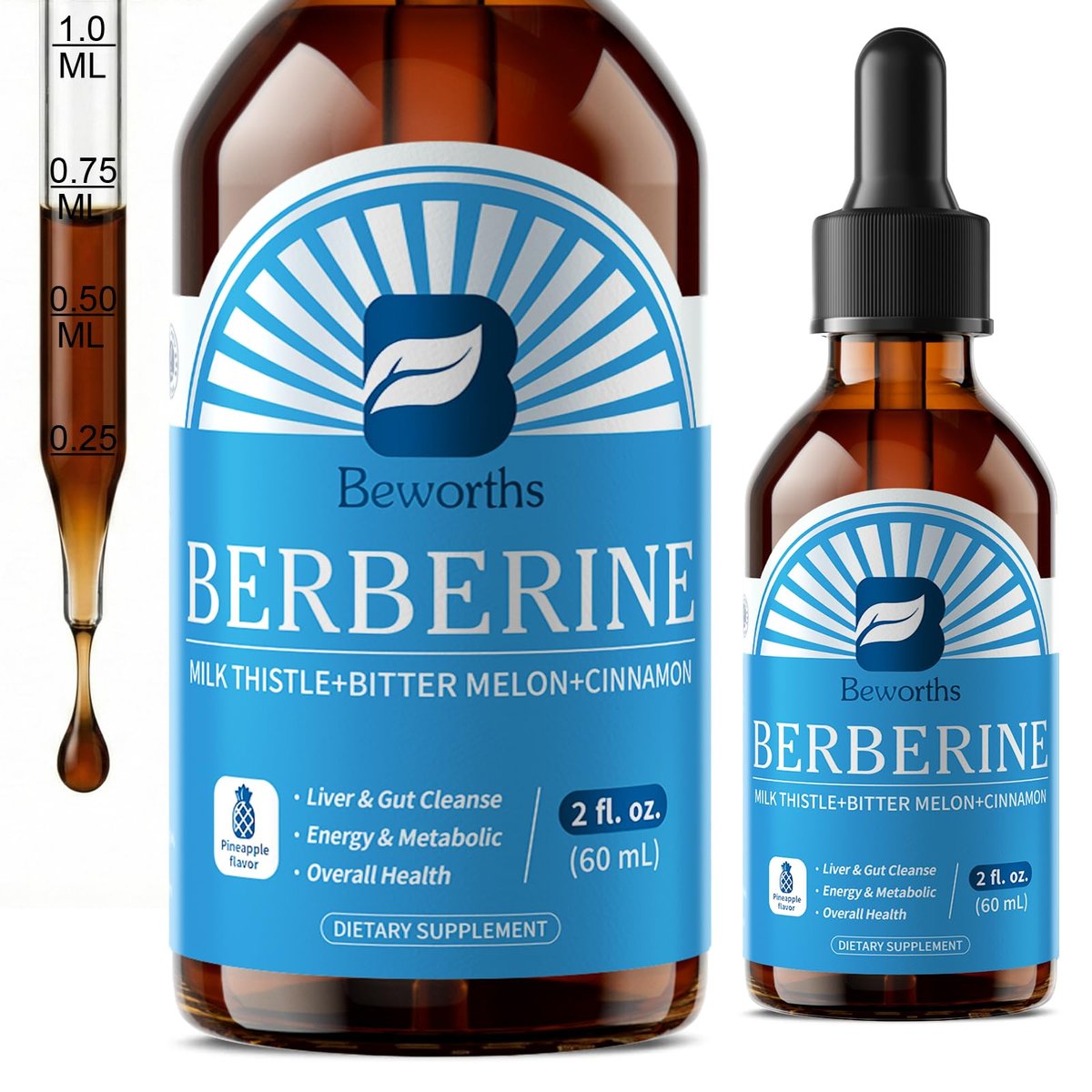 Berberin Komplex mit Ceylon Zimt – Berberin Flüssigtropfen mit Mariendistel, Kurkuma, Bittermelone – für Verdauung und Immunsystem – 60 ml