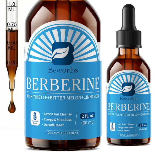 Berberin Komplex mit Ceylon Zimt – Berberin Flüssigtropfen mit Mariendistel, Kurkuma, Bittermelone – für Verdauung und Immunsystem – 60 ml