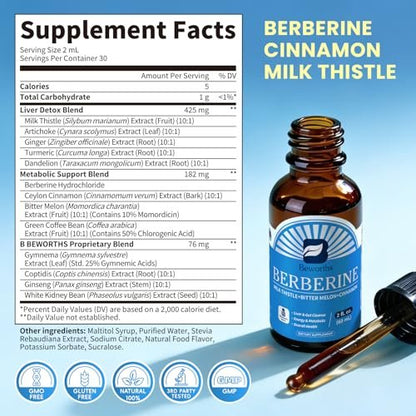 Berberin Komplex mit Ceylon Zimt – Berberin Flüssigtropfen mit Mariendistel, Kurkuma, Bittermelone – für Verdauung und Immunsystem – 60 ml