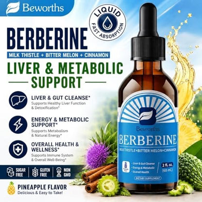 Berberin Komplex mit Ceylon Zimt – Berberin Flüssigtropfen mit Mariendistel, Kurkuma, Bittermelone – für Verdauung und Immunsystem – 60 ml