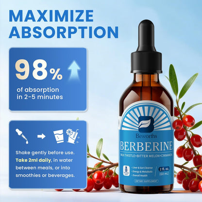 Berberin Komplex mit Ceylon Zimt – Berberin Flüssigtropfen mit Mariendistel, Kurkuma, Bittermelone – für Verdauung und Immunsystem – 60 ml