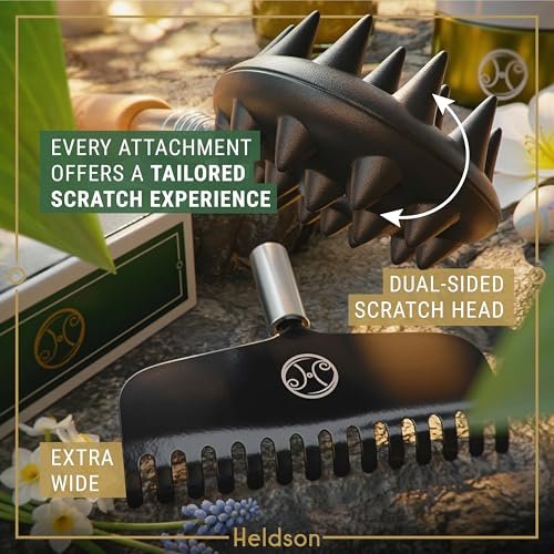 HELDSON® Ausziehbarer Rückenkratzer [5 Kratzköpfe] - Teleskop-Rückenkratzer aus Edelstahl für Erwachsene - Metall-Bärenkralle Rückenkratzer-Stab - Geschenke für Männer und Frauen