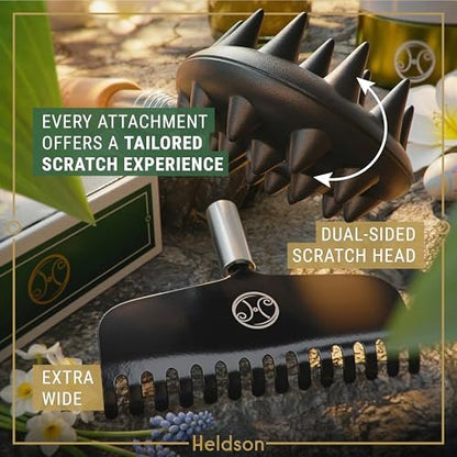 HELDSON® Ausziehbarer Rückenkratzer [5 Kratzköpfe] - Teleskop-Rückenkratzer aus Edelstahl für Erwachsene - Metall-Bärenkralle Rückenkratzer-Stab - Geschenke für Männer und Frauen