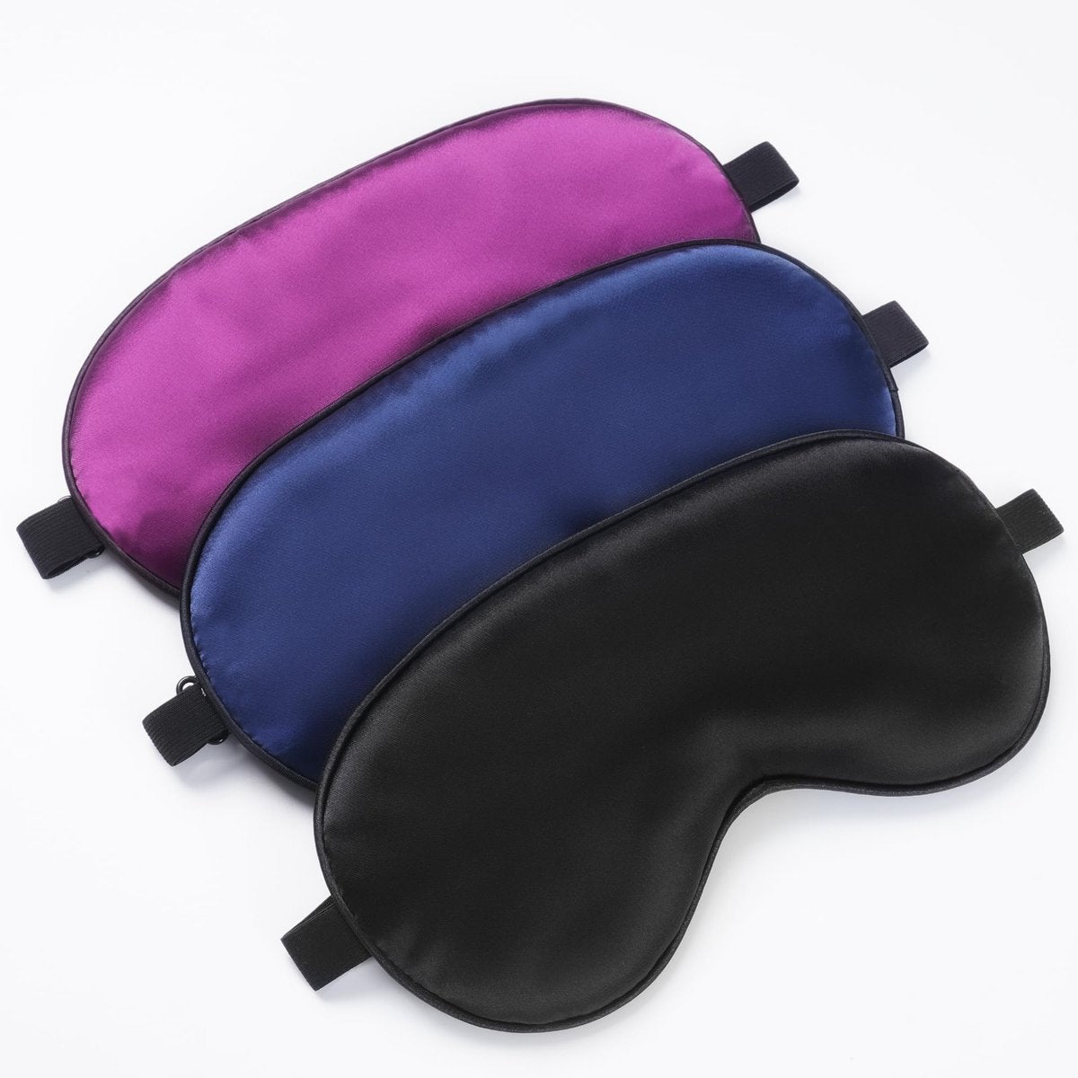 Seiden Schlafmaske mit verstellbarem Band – Bequeme und weiche Augenmaske für erholsamen Schlaf (Schwarz, Blau, Lila)