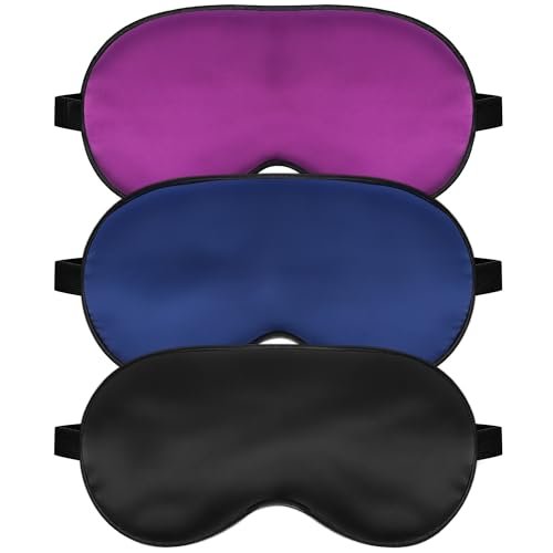 Seiden Schlafmaske mit verstellbarem Band – Bequeme und weiche Augenmaske für erholsamen Schlaf (Schwarz, Blau, Lila)