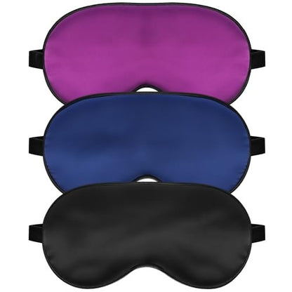 Seiden Schlafmaske mit verstellbarem Band – Bequeme und weiche Augenmaske für erholsamen Schlaf (Schwarz, Blau, Lila)