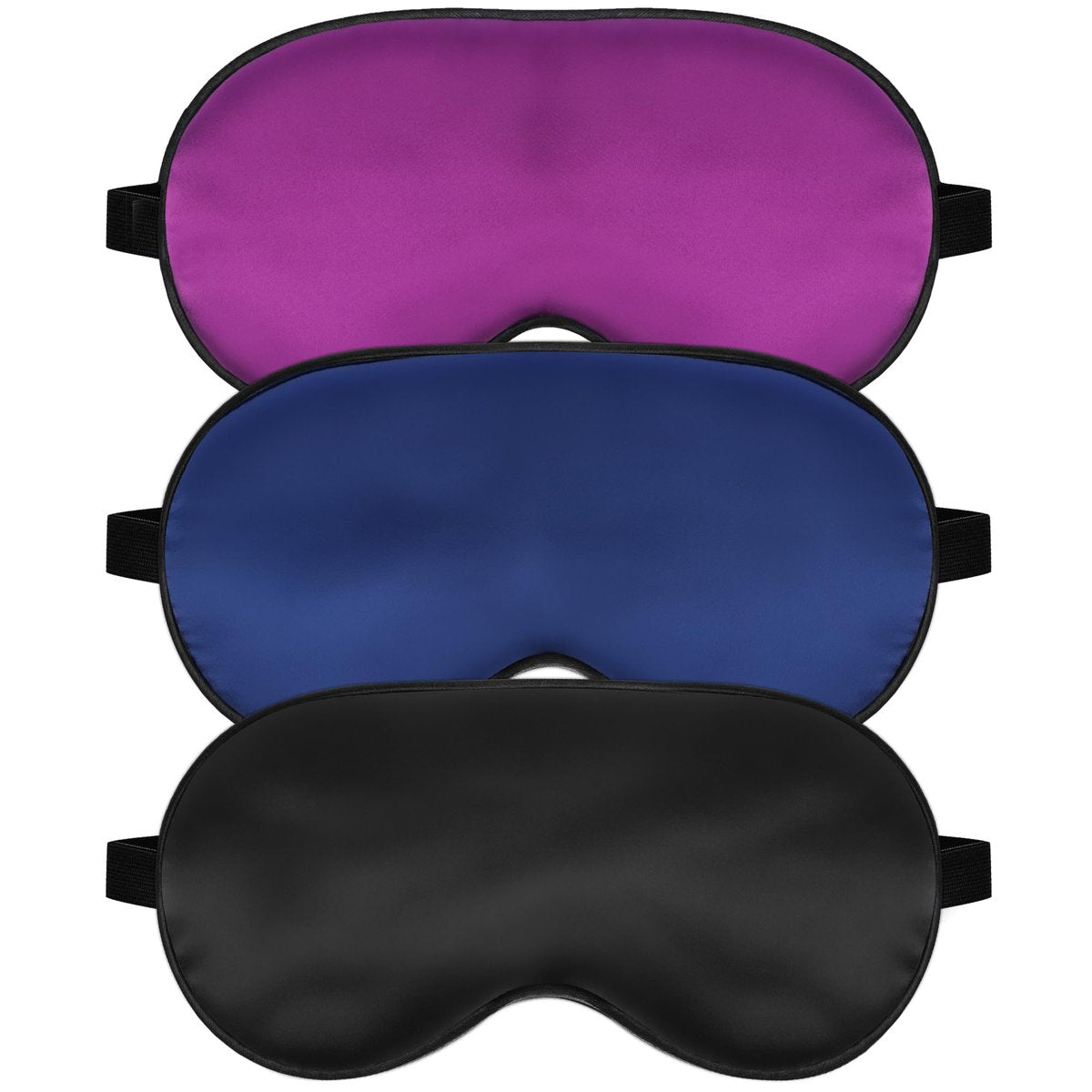 Seiden Schlafmaske mit verstellbarem Band – Bequeme und weiche Augenmaske für erholsamen Schlaf (Schwarz, Blau, Lila)