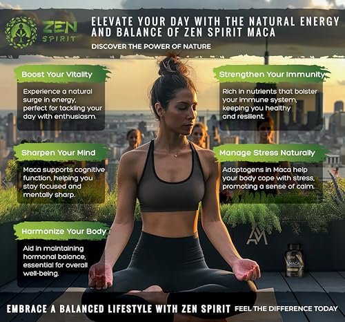 Zen Spirit Bio Maca-Wurzel Kapseln gelatiniert - Gelbe, rote & schwarze Pulvermischung - Vegan & Bio-zertifiziert - 180 Kapseln 500mg - Nahrungsergänzung für Männer und Frauen