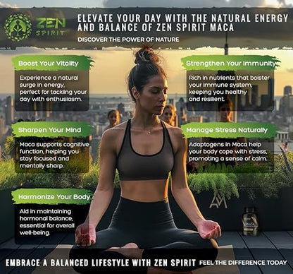 Zen Spirit Bio Maca-Wurzel Kapseln gelatiniert - Gelbe, rote & schwarze Pulvermischung - Vegan & Bio-zertifiziert - 180 Kapseln 500mg - Nahrungsergänzung für Männer und Frauen