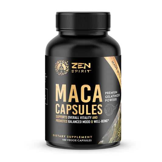 Zen Spirit Bio Maca-Wurzel Kapseln gelatiniert - Gelbe, rote & schwarze Pulvermischung - Vegan & Bio-zertifiziert - 180 Kapseln 500mg - Nahrungsergänzung für Männer und Frauen