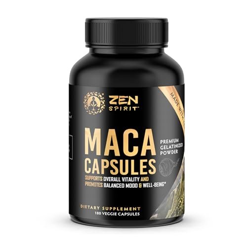 Zen Spirit Bio Maca-Wurzel Kapseln gelatiniert - Gelbe, rote & schwarze Pulvermischung - Vegan & Bio-zertifiziert - 180 Kapseln 500mg - Nahrungsergänzung für Männer und Frauen