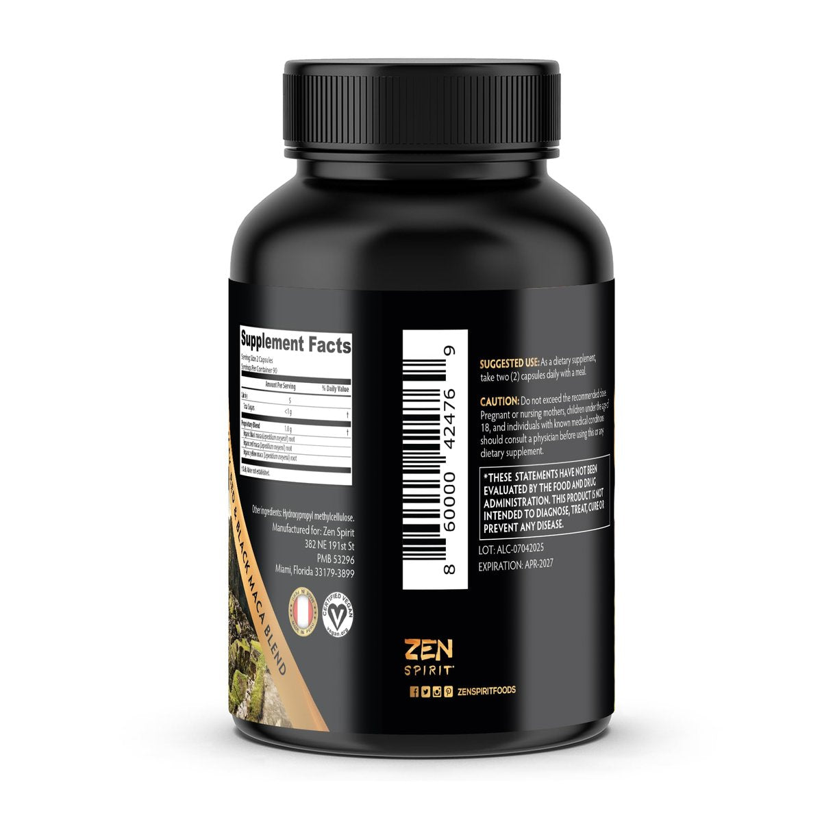 Zen Spirit Bio Maca-Wurzel Kapseln gelatiniert - Gelbe, rote & schwarze Pulvermischung - Vegan & Bio-zertifiziert - 180 Kapseln 500mg - Nahrungsergänzung für Männer und Frauen