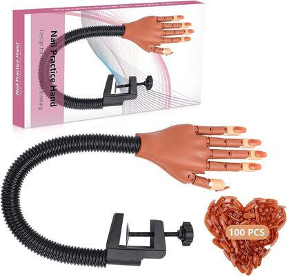 Übungshand für Acrylnägel – 100 flexible Nagelspitzen, professionelles Nagelkunst-Werkzeug für DIY-Maniküre