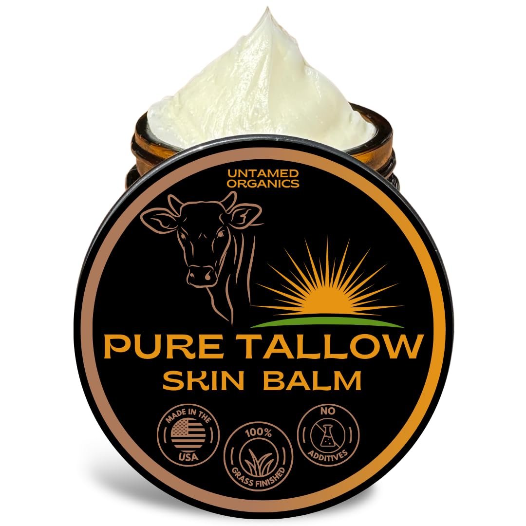 Untamed Organics Reines Talgfett 100% Grasgefüttertes Rindertalg-Balsam für Hautpflege - Ganzkörper- & Gesichtsfeuchtigkeitscreme für empfindliche Haut, Ekzeme - Allzweck-Talgcreme (Unparfümiert) 56 g