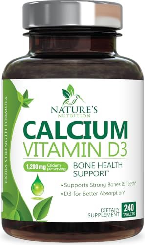 Calcium Supplement mit Vitamin D3 – 1200 mg Calcium pro Portion mit D3 für beste Aufnahme – Unterstützt Immunsystem, Knochen & Zähne – Nature's Calcium, in den USA abgefüllt für Frauen & Männer – 240 Tabletten