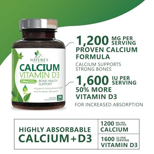 Calcium Supplement mit Vitamin D3 – 1200 mg Calcium pro Portion mit D3 für beste Aufnahme – Unterstützt Immunsystem, Knochen & Zähne – Nature's Calcium, in den USA abgefüllt für Frauen & Männer – 240 Tabletten