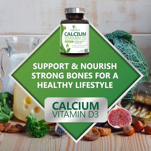 Calcium Supplement mit Vitamin D3 – 1200 mg Calcium pro Portion mit D3 für beste Aufnahme – Unterstützt Immunsystem, Knochen & Zähne – Nature's Calcium, in den USA abgefüllt für Frauen & Männer – 240 Tabletten
