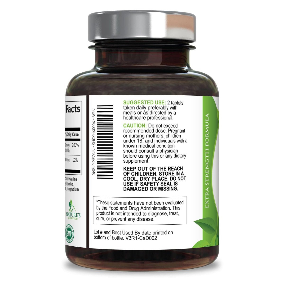 Calcium Supplement mit Vitamin D3 – 1200 mg Calcium pro Portion mit D3 für beste Aufnahme – Unterstützt Immunsystem, Knochen & Zähne – Nature's Calcium, in den USA abgefüllt für Frauen & Männer – 240 Tabletten