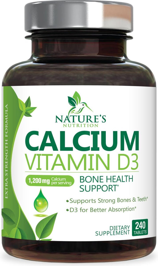 Calcium Supplement mit Vitamin D3 – 1200 mg Calcium pro Portion mit D3 für beste Aufnahme – Unterstützt Immunsystem, Knochen & Zähne – Nature's Calcium, in den USA abgefüllt für Frauen & Männer – 240 Tabletten