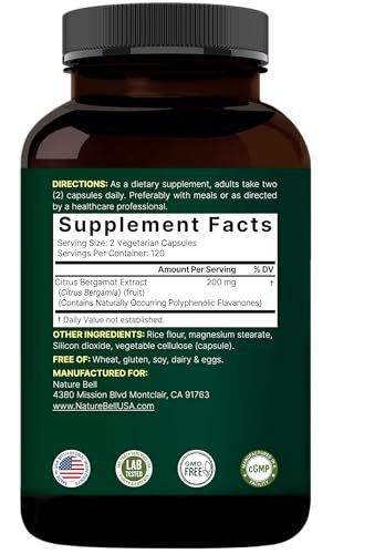 NatureBell Citrus Bergamot, 240 vegane Kapseln – Echtes Fruchtextrakt mit polyphenolischen Flavanonen – Non-GMO, cGMP-zertifiziert