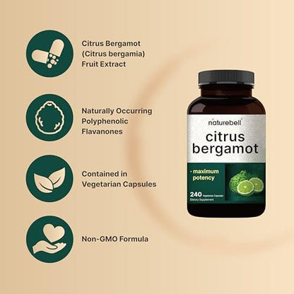 NatureBell Citrus Bergamot, 240 vegane Kapseln – Echtes Fruchtextrakt mit polyphenolischen Flavanonen – Non-GMO, cGMP-zertifiziert