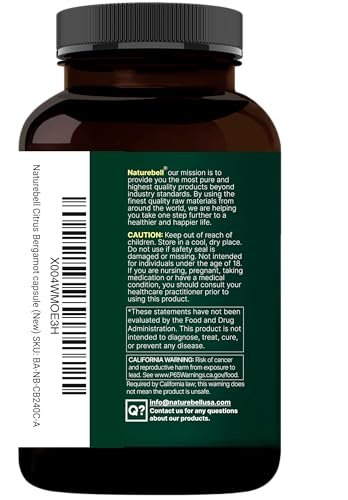 NatureBell Citrus Bergamot, 240 vegane Kapseln – Echtes Fruchtextrakt mit polyphenolischen Flavanonen – Non-GMO, cGMP-zertifiziert