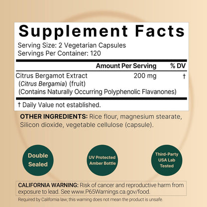 NatureBell Citrus Bergamot, 240 vegane Kapseln – Echtes Fruchtextrakt mit polyphenolischen Flavanonen – Non-GMO, cGMP-zertifiziert