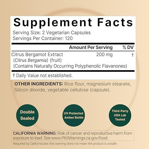 NatureBell Citrus Bergamot, 240 vegane Kapseln – Echtes Fruchtextrakt mit polyphenolischen Flavanonen – Non-GMO, cGMP-zertifiziert