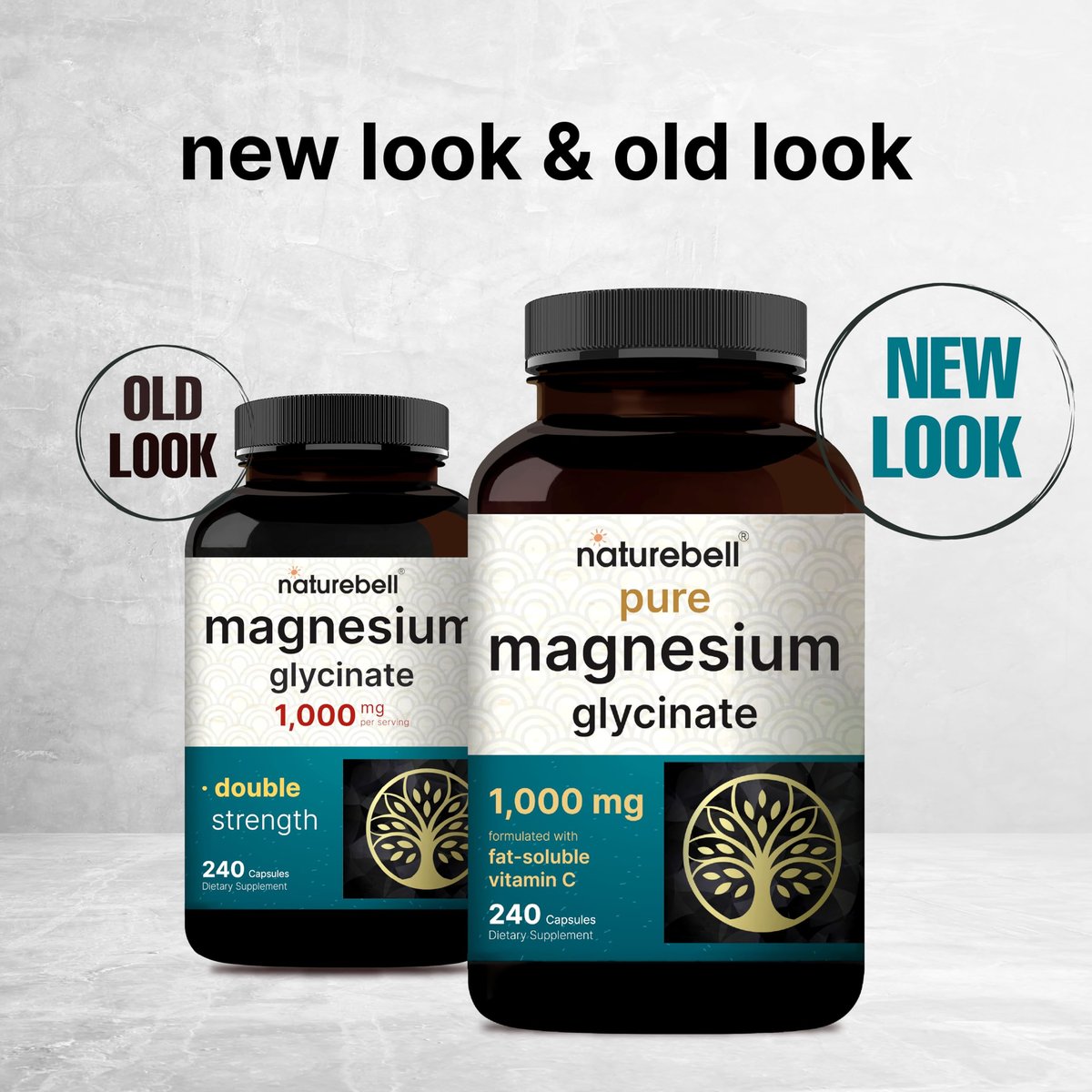 NatureBell Reines Magnesiumglycinat 1.000 mg, 240 vegane Kapseln | Chelat-Magnesium mit Vitamin C – Non-GMO, füllstofffrei, cGMP hergestellt