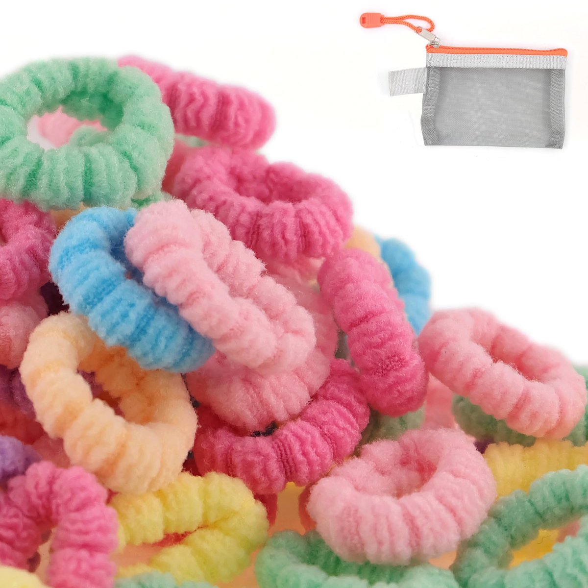 WDGROW Mini Haargummis für Erwachsene und Kinder, feines Haar, 200 Stück, schonende Haargummis ohne Schäden, geeignet für Kleinkinder 0-8 Jahre, winzige Größe, mit wiederverwendbarem Beutel, Baumwollmaterial, kleine Pferdeschwanz-Halter