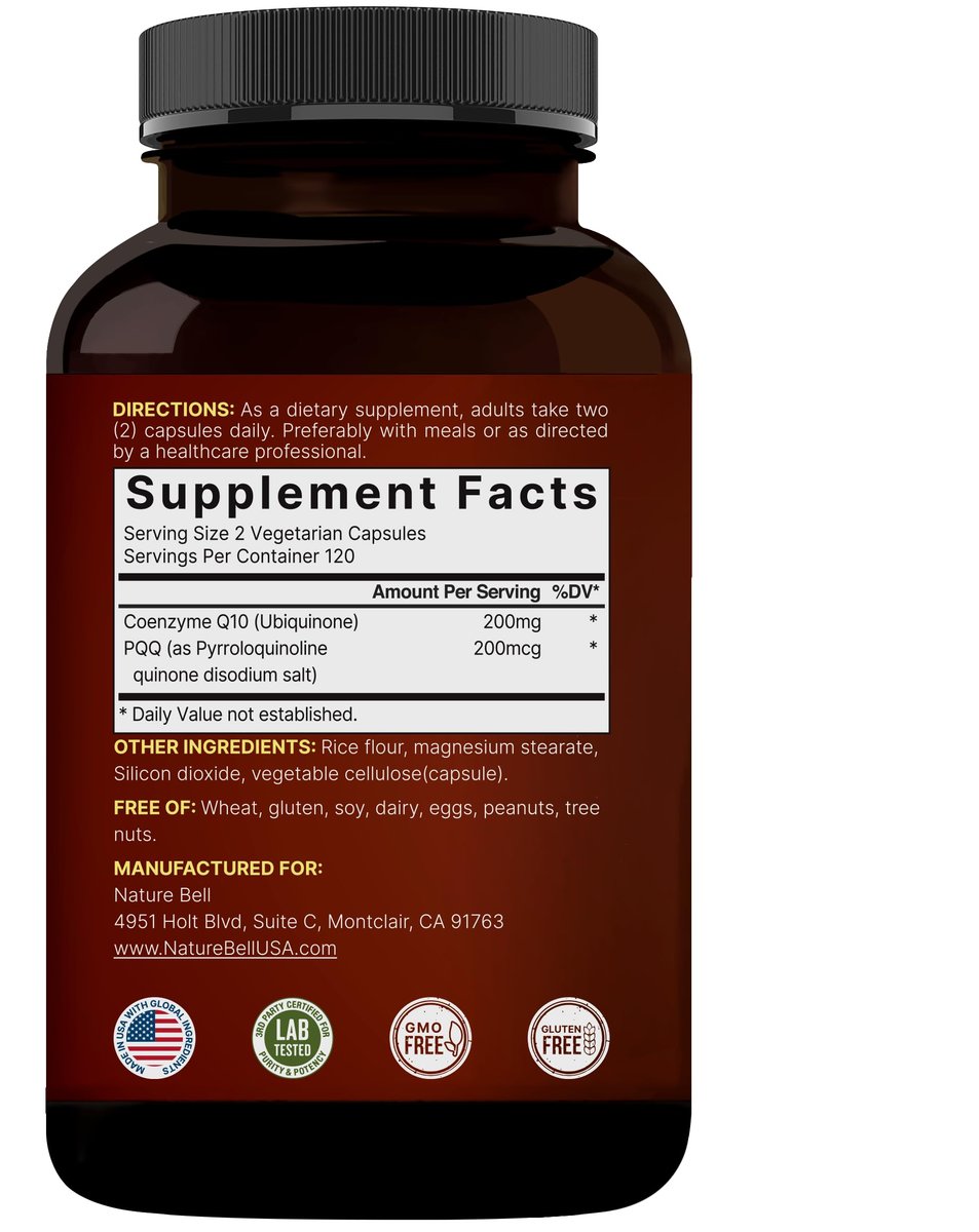 NatureBell CoQ10 200 mg mit PQQ, 240 vegane Kapseln – Stabile, hochabsorbierbare Form – Antioxidantien-Unterstützung für Herz und Energie – Hochdosiertes Coenzym Q10 Supplement