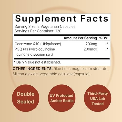NatureBell CoQ10 200 mg mit PQQ, 240 vegane Kapseln – Stabile, hochabsorbierbare Form – Antioxidantien-Unterstützung für Herz und Energie – Hochdosiertes Coenzym Q10 Supplement
