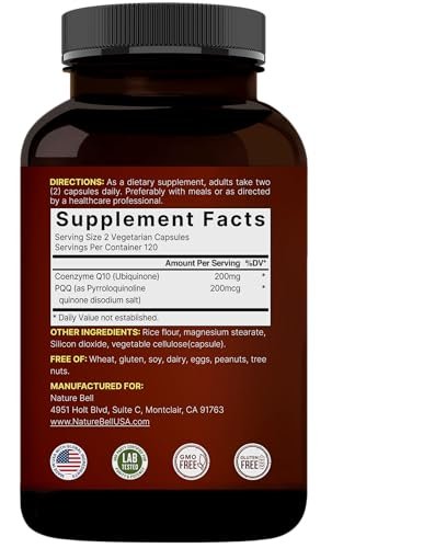 NatureBell CoQ10 200 mg mit PQQ, 240 vegane Kapseln – Stabile, hochabsorbierbare Form – Antioxidantien-Unterstützung für Herz und Energie – Hochdosiertes Coenzym Q10 Supplement