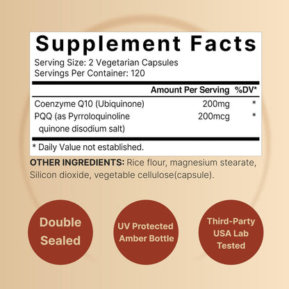 NatureBell CoQ10 200 mg mit PQQ, 240 vegane Kapseln – Stabile, hochabsorbierbare Form – Antioxidantien-Unterstützung für Herz und Energie – Hochdosiertes Coenzym Q10 Supplement