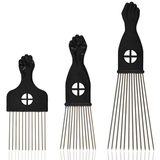 Kootinn 3-teiliges Edelstahl Afro-Kamm-Set mit Faustdesign für Männer & Frauen – Perfekt für natürliches lockiges Afro-Haar, unverzichtbares Friseurstyling-Werkzeug