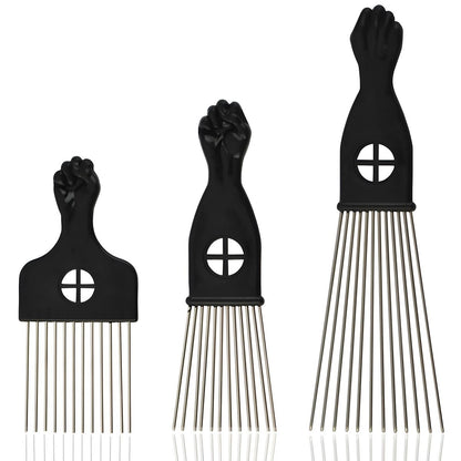 Kootinn 3-teiliges Edelstahl Afro-Kamm-Set mit Faustdesign für Männer & Frauen – Perfekt für natürliches lockiges Afro-Haar, unverzichtbares Friseurstyling-Werkzeug