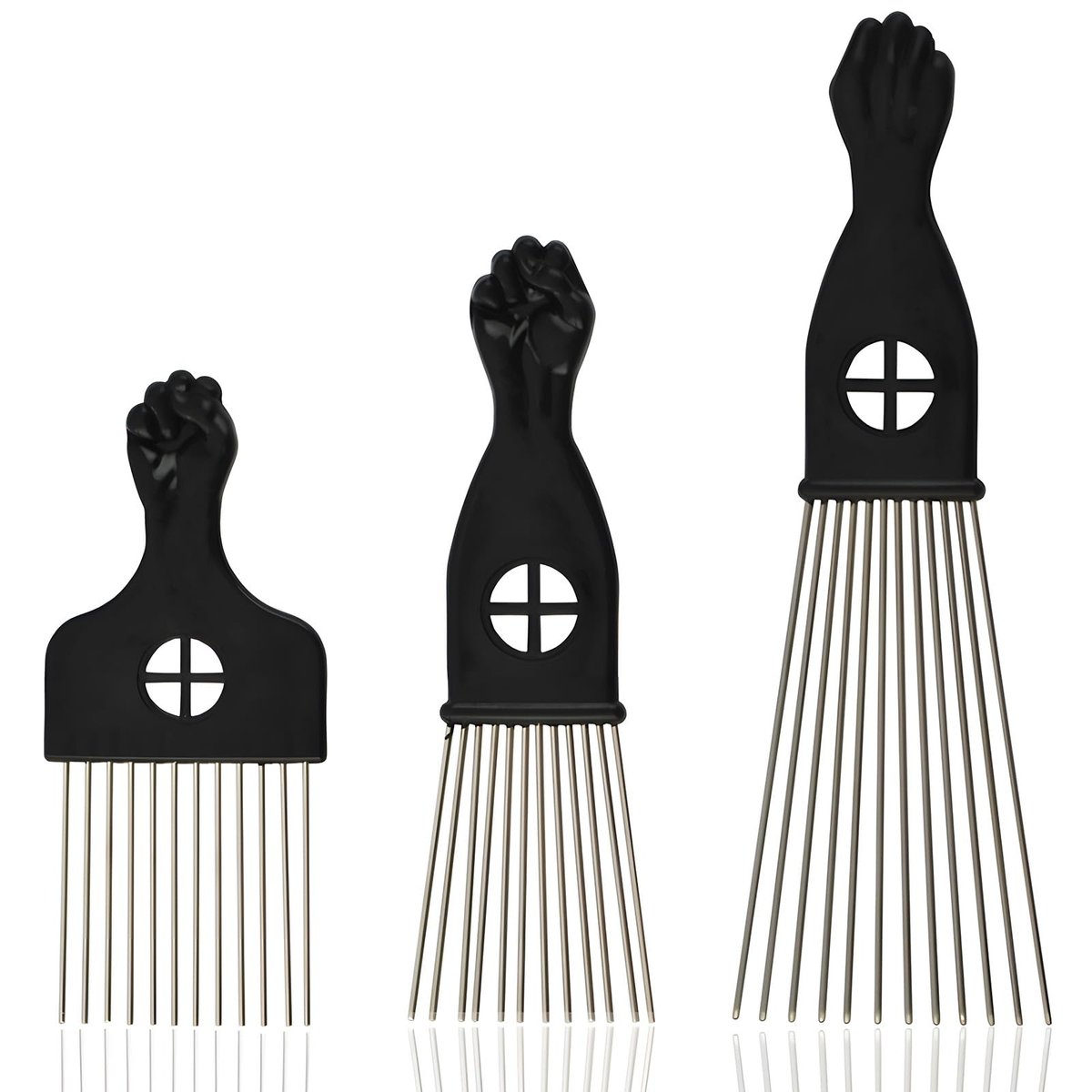 Kootinn 3-teiliges Edelstahl Afro-Kamm-Set mit Faustdesign für Männer & Frauen – Perfekt für natürliches lockiges Afro-Haar, unverzichtbares Friseurstyling-Werkzeug