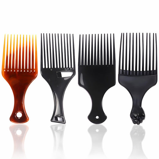 4er-Pack Grobzahnige Afro-Lift-Kämme aus Kunststoff zum Stylen, Entwirren, Volumen geben – Geeignet für langes, lockiges, dickes Haar, Perücken und Bärte – für Männer & Frauen