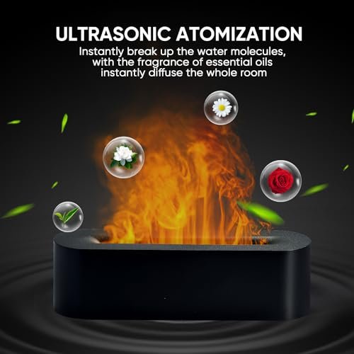 YALEDI Duftöl-Diffusor, Kaminfeuer Flammen Öldiffusor, 150 ml Ultraschall-Kaltnebel Aromatherapie-Luftbefeuchter, Duft-Aroma-Diffusor mit 7 Farben Licht, Timer & Auto-Abschaltung für Zuhause, Raum (Schwarz)