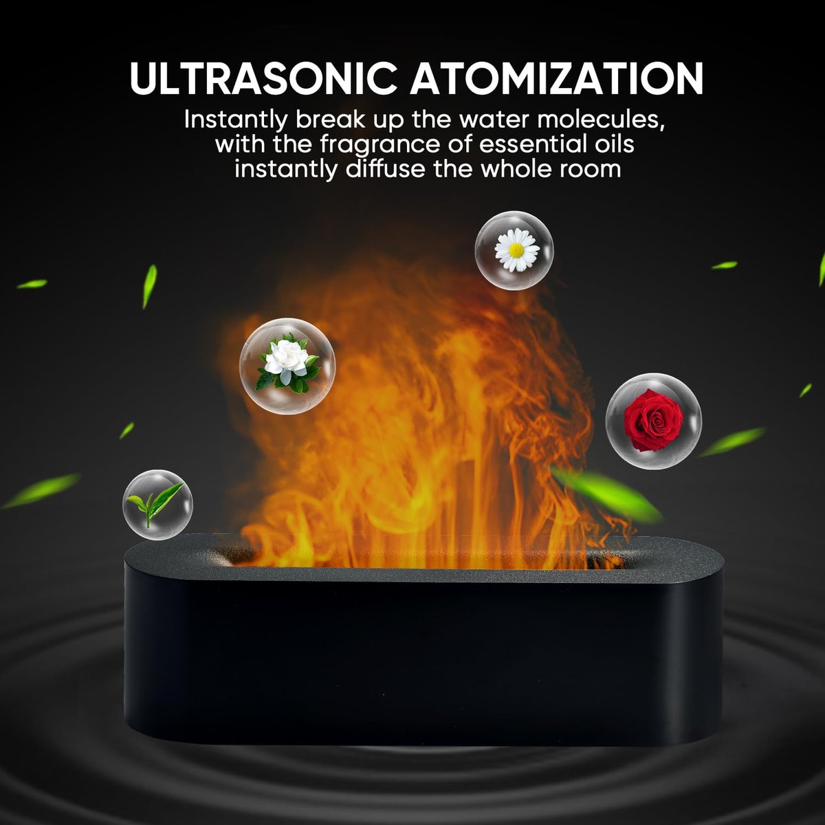 YALEDI Duftöl-Diffusor, Kaminfeuer Flammen Öldiffusor, 150 ml Ultraschall-Kaltnebel Aromatherapie-Luftbefeuchter, Duft-Aroma-Diffusor mit 7 Farben Licht, Timer & Auto-Abschaltung für Zuhause, Raum (Schwarz)