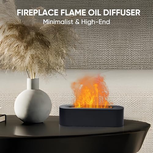 YALEDI Duftöl-Diffusor, Kaminfeuer Flammen Öldiffusor, 150 ml Ultraschall-Kaltnebel Aromatherapie-Luftbefeuchter, Duft-Aroma-Diffusor mit 7 Farben Licht, Timer & Auto-Abschaltung für Zuhause, Raum (Schwarz)