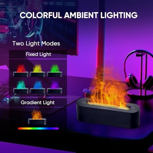YALEDI Duftöl-Diffusor, Kaminfeuer Flammen Öldiffusor, 150 ml Ultraschall-Kaltnebel Aromatherapie-Luftbefeuchter, Duft-Aroma-Diffusor mit 7 Farben Licht, Timer & Auto-Abschaltung für Zuhause, Raum (Schwarz)