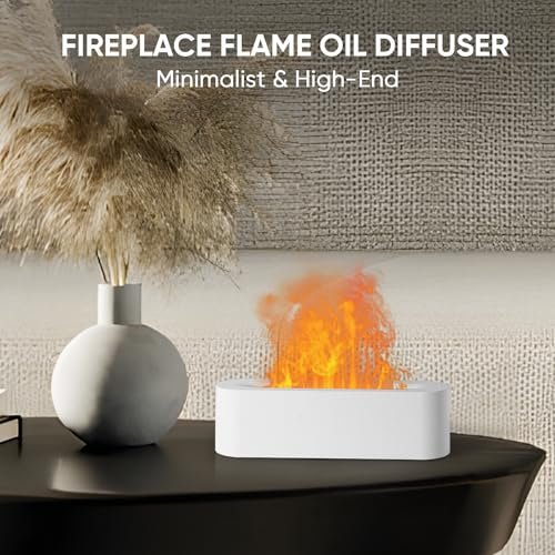 YALEDI Duftöl-Diffusor mit Kaminfeuer-Effekt, 150 ml Ultraschall-Kaltnebel Aromatherapie-Luftbefeuchter, 7 Farben Licht, Timer & Auto-Abschaltung für Zuhause, Raum (Weiß)