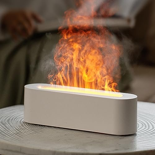 YALEDI Duftöl-Diffusor mit Kaminfeuer-Effekt, 150 ml Ultraschall-Kaltnebel Aromatherapie-Luftbefeuchter, 7 Farben Licht, Timer & Auto-Abschaltung für Zuhause, Raum (Weiß)