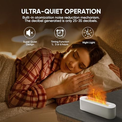 YALEDI Duftöl-Diffusor mit Kaminfeuer-Effekt, 150 ml Ultraschall-Kaltnebel Aromatherapie-Luftbefeuchter, 7 Farben Licht, Timer & Auto-Abschaltung für Zuhause, Raum (Weiß)